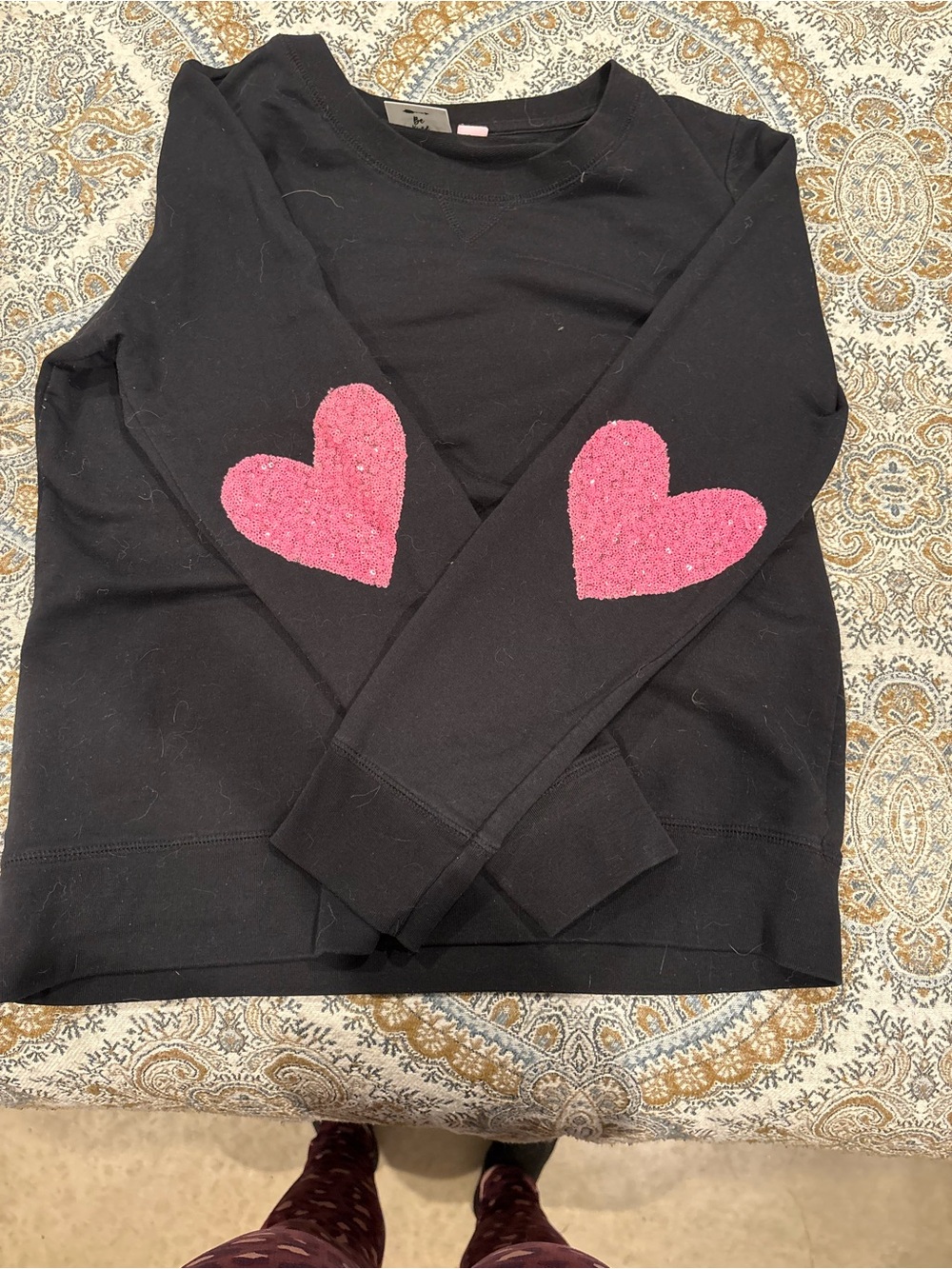 Black Sweatshirt with Pink Heart Elbow Patches